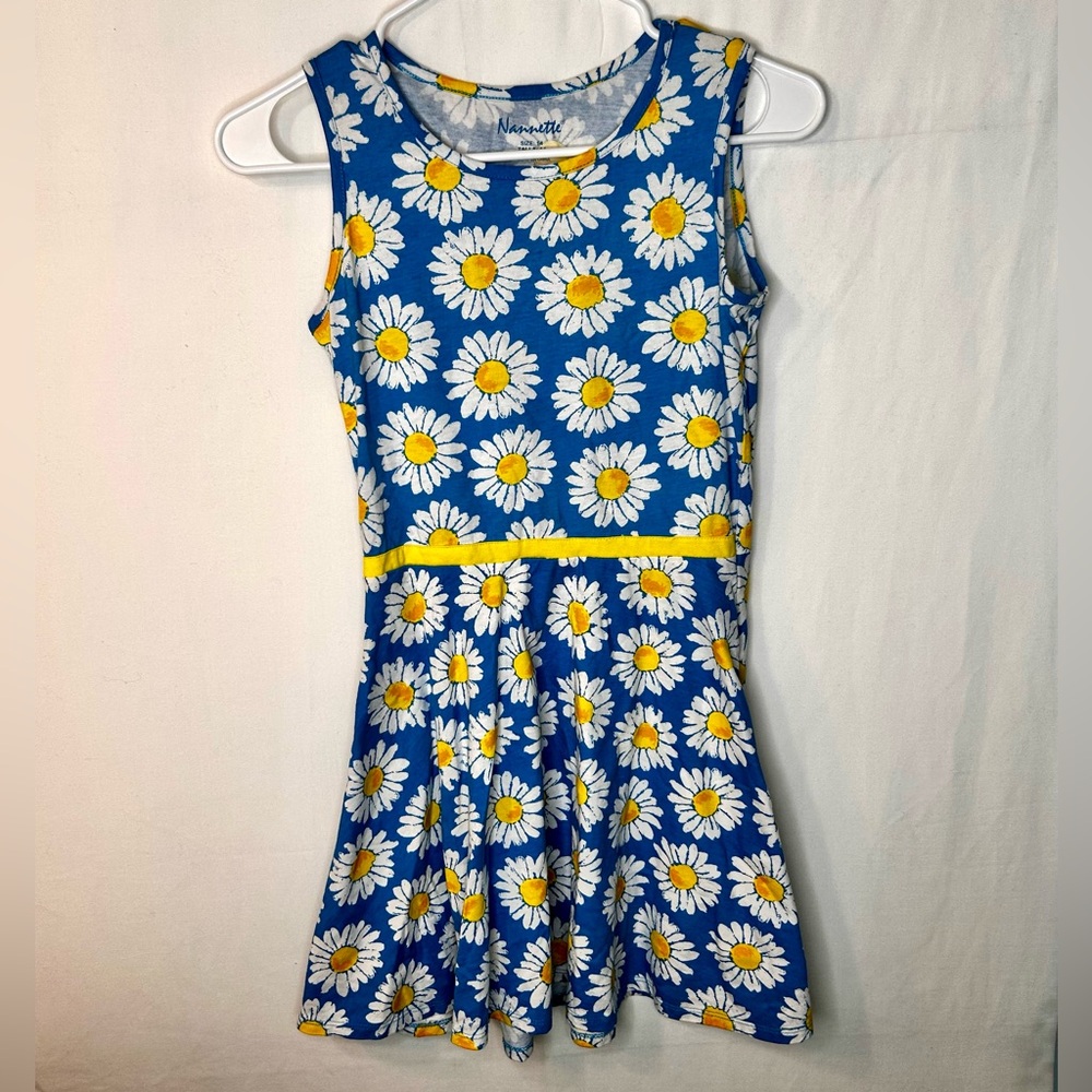 Nannette Blue White Yellow Daisy Girl’s Dress Skater Dress Size 10 Sleeveless